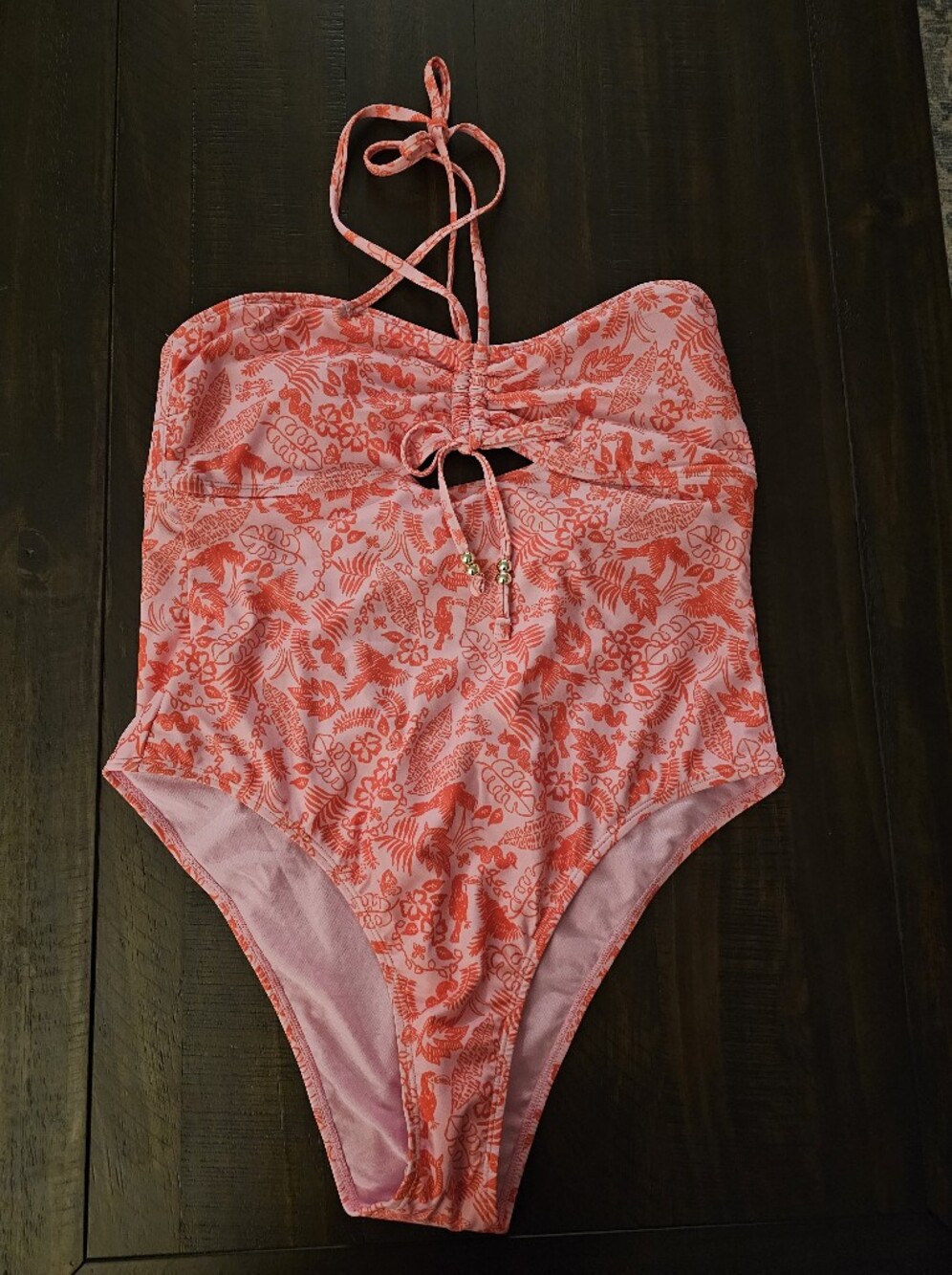 No Boundaries Coral Pink Floral Halter One-Piece Swimsuit
